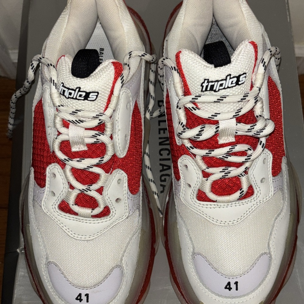 Balenciaga Triple S White and Red Sneakers